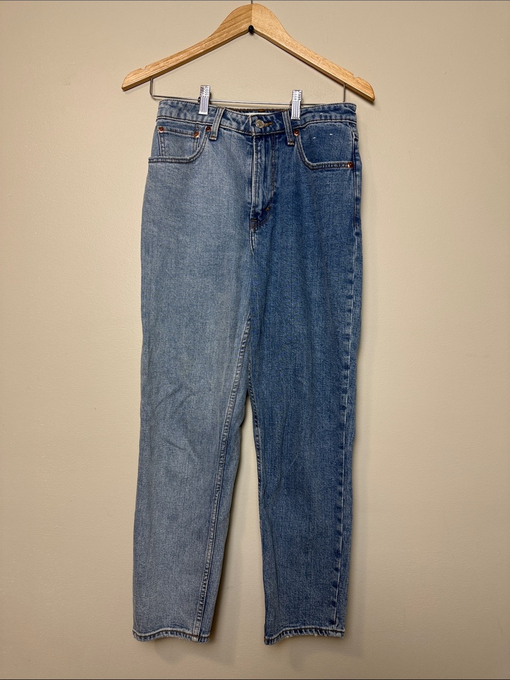 Abercrombie & Fitch the Mom High rise Two-Tone Blue Denim Jeans size 26